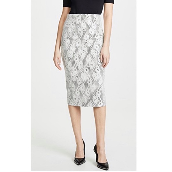 Veronica Beard Basil Gingham Lace Pencil Skirt